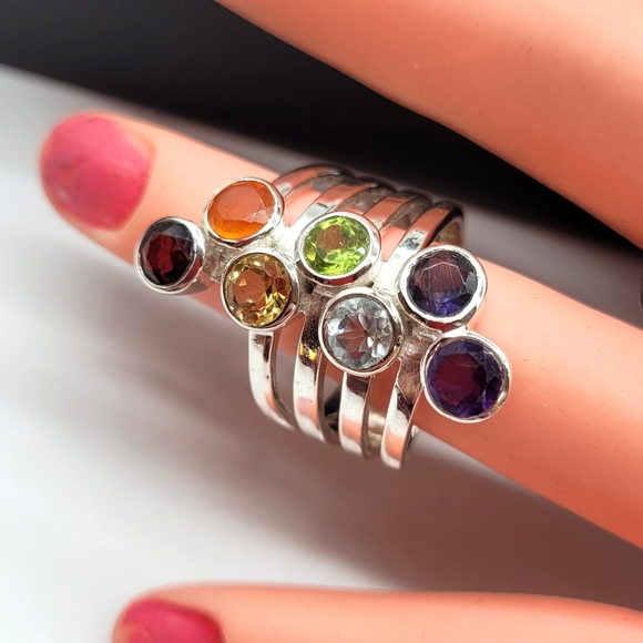 🙏7 stone sterling silver 925 chakra ring - Picture 3 of 4
